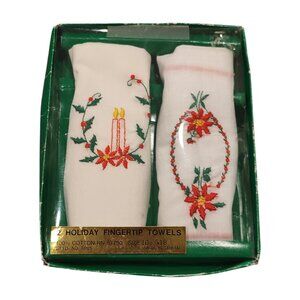 Two Vintage Holiday/Christmas Finger Towels / Napkins Cotton Excellent Condition